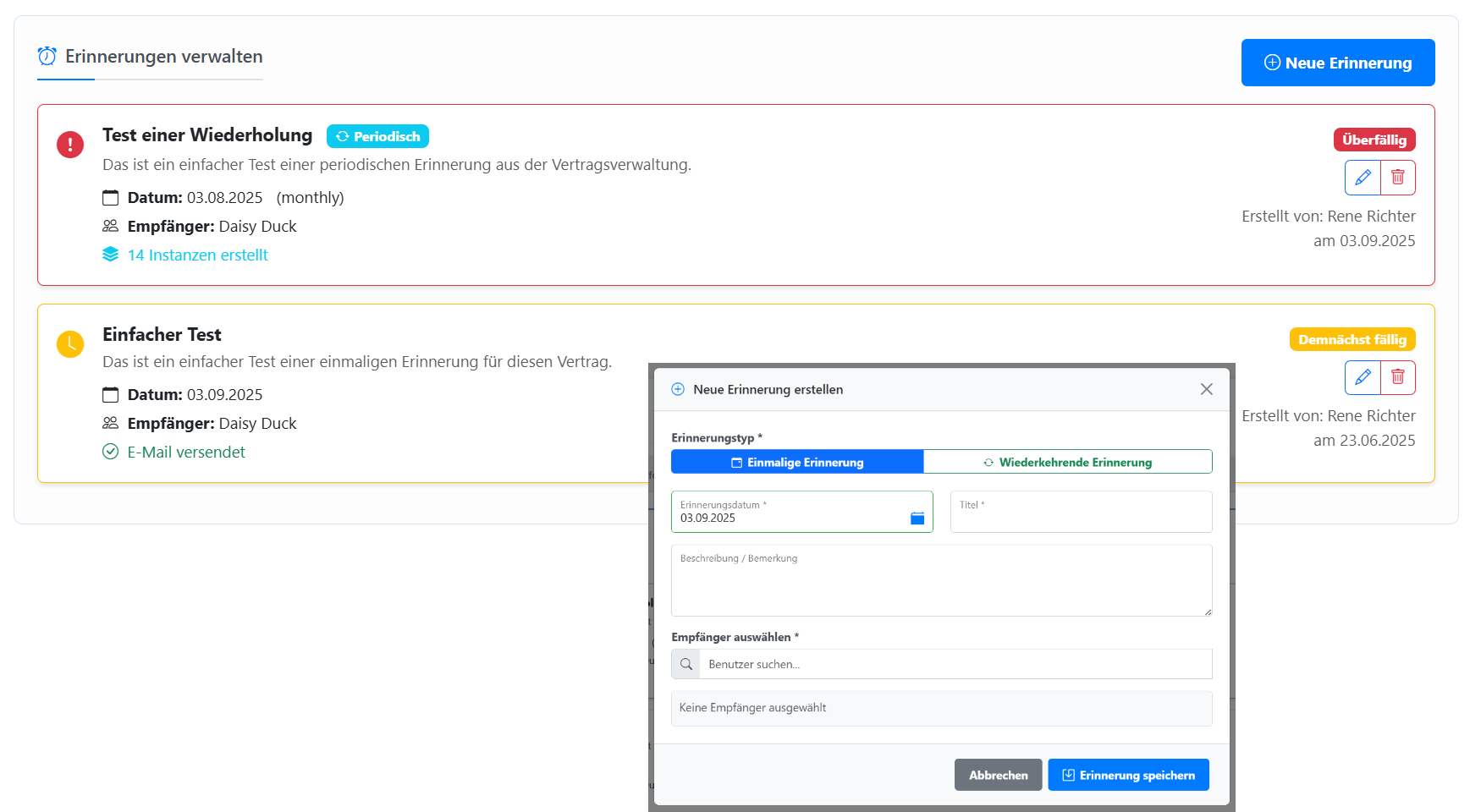 Erinnerungssystem mit Wiedervorlagen