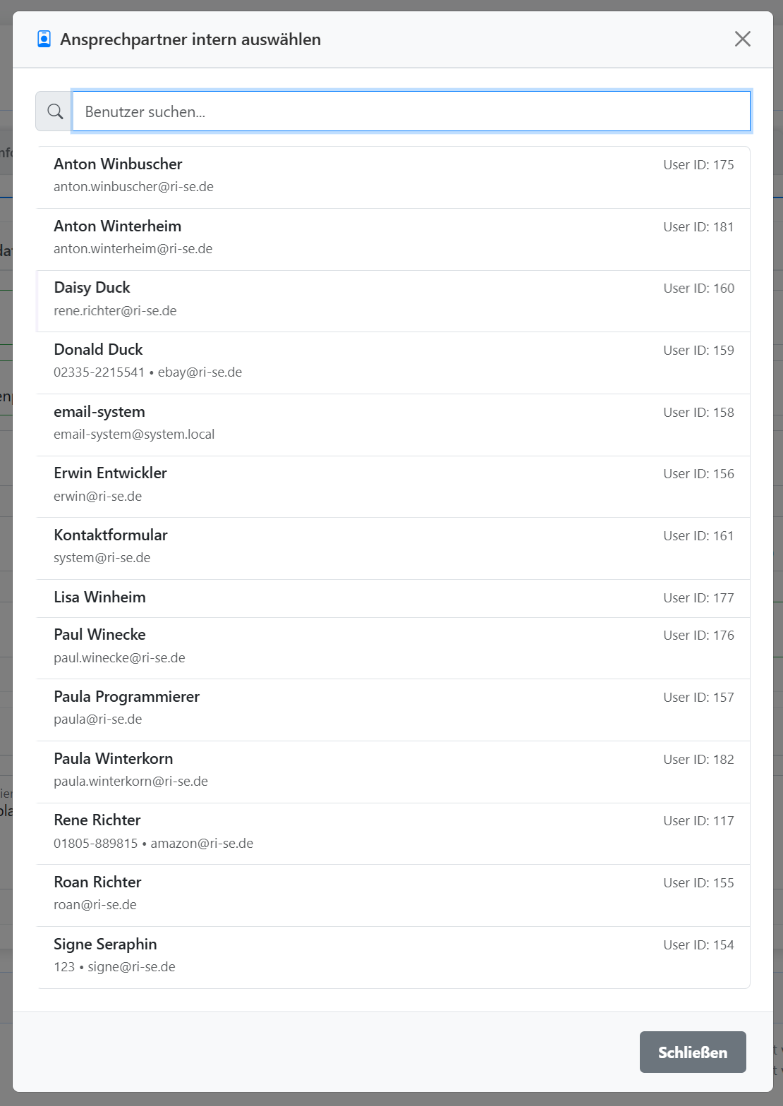 Verwaltung interner Ansprechpartner