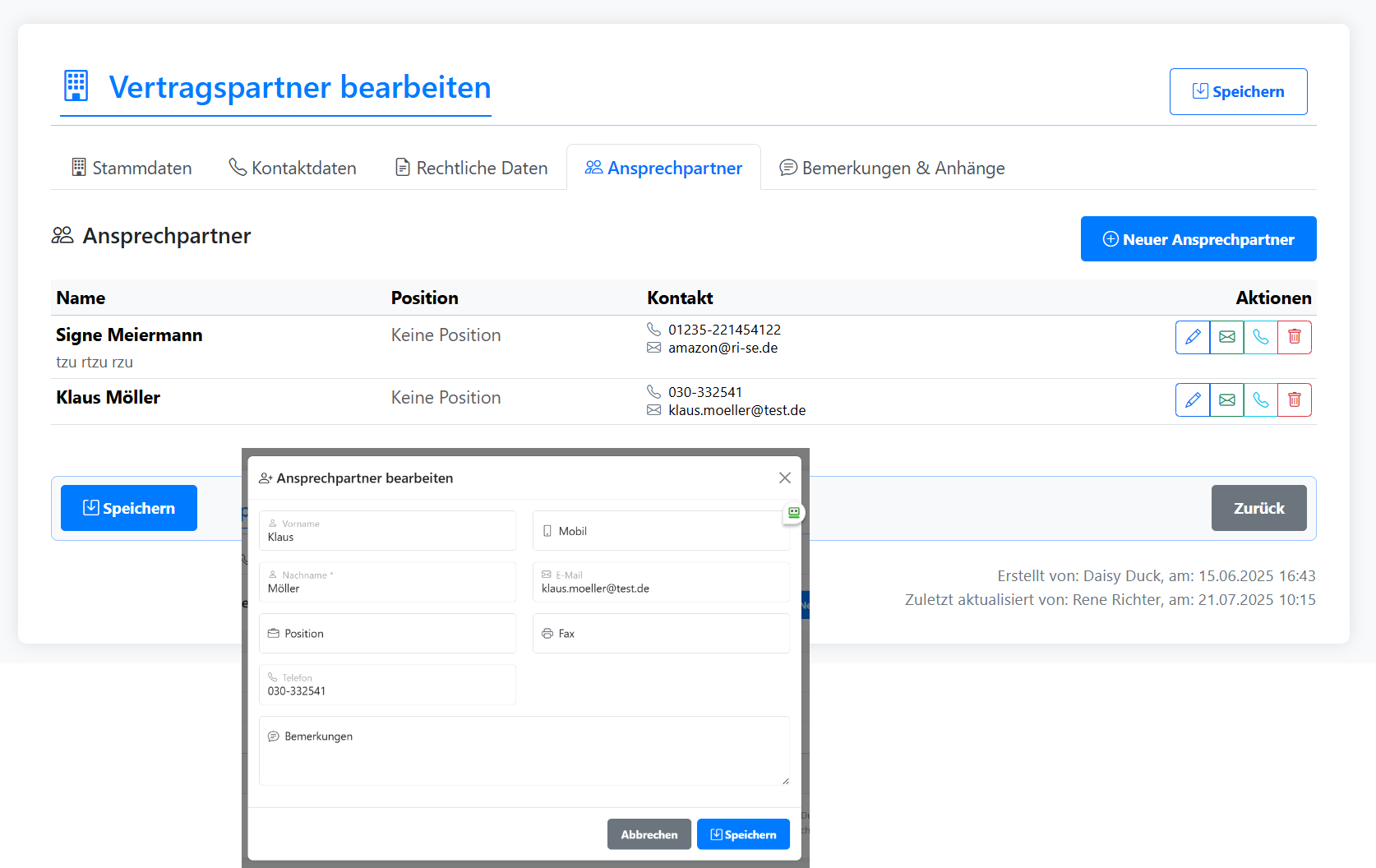 Ansprechpartner bei Vertragspartnern