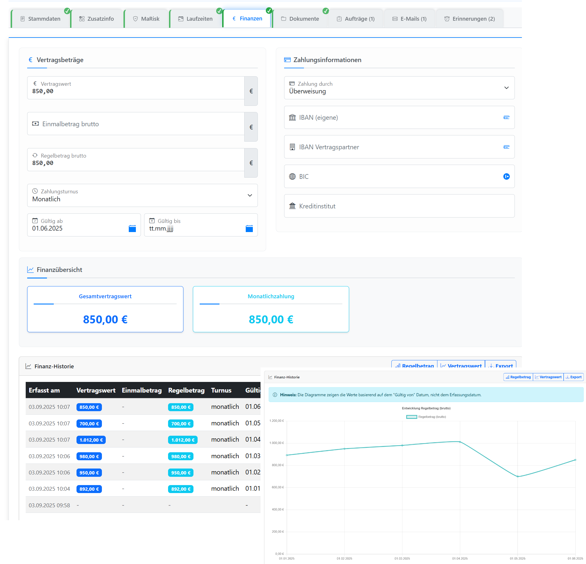 Umfassende Vertragsbeträge-Verwaltung