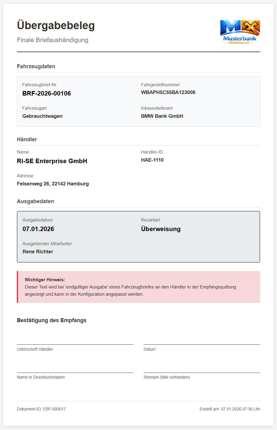 Endgültige Briefaushändigung