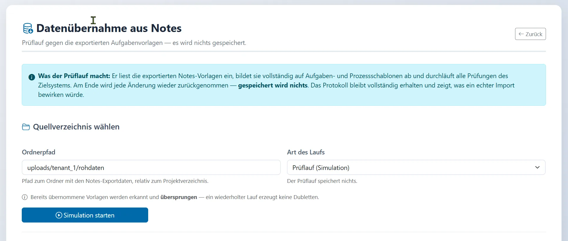 Datenübernahme bestehender Vorlagen aus der Lotus-Notes-Version PERSOchange