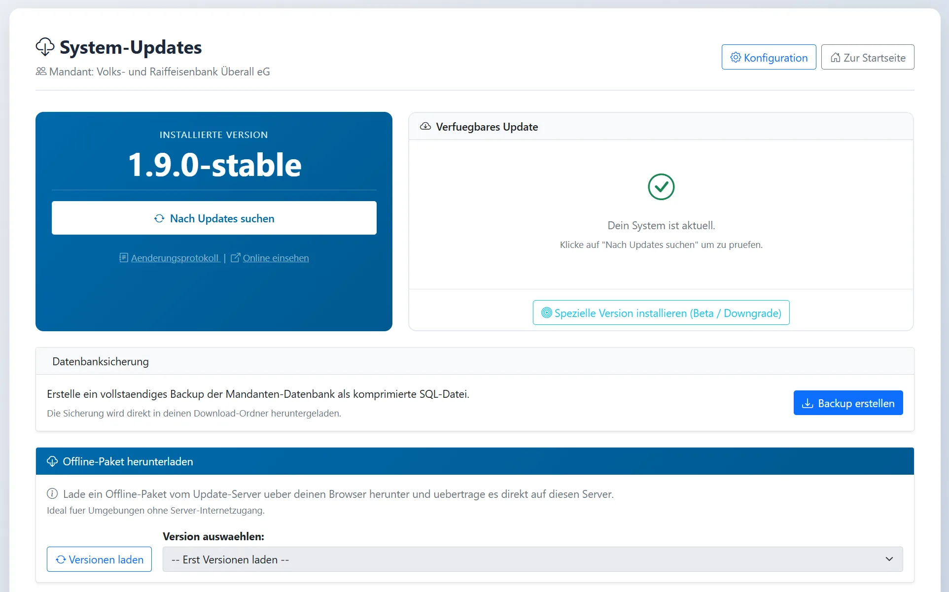 Online-Updater für neue Versionen mit vorheriger Datensicherung